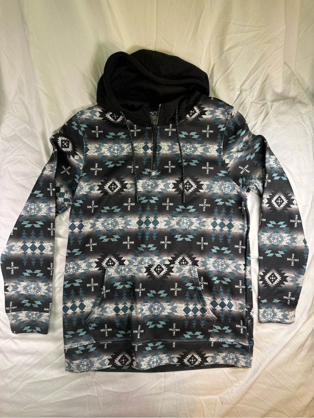 Men's Black & Teal Aztec Zip-Up Hoodie Sweater